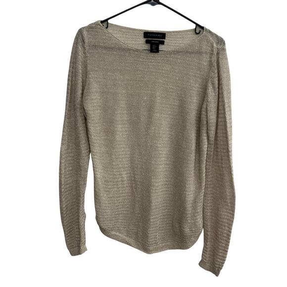 Tahari Linen Knit Sweater M Beige Lightweight Minimalist Quiet Luxury Capsule - Picture 1 of 8